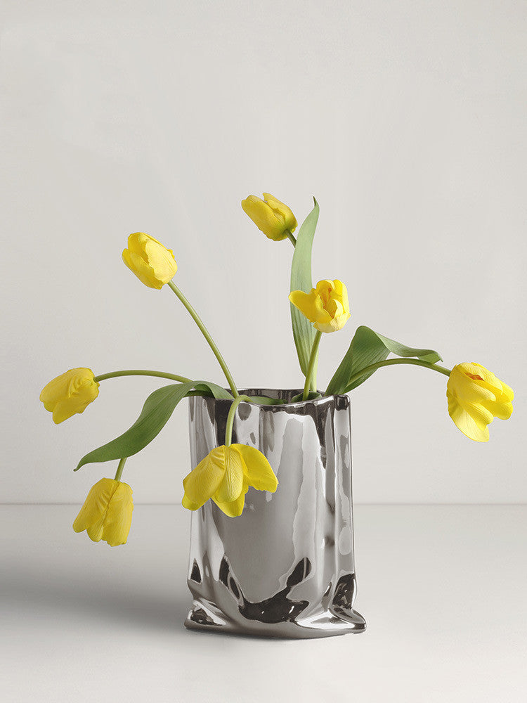 Electroplated Silver Ceramic Vase