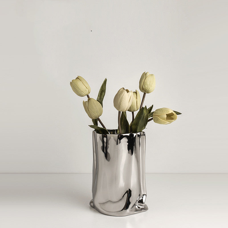 Electroplated Silver Ceramic Vase