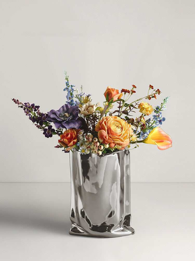 Electroplated Silver Ceramic Vase