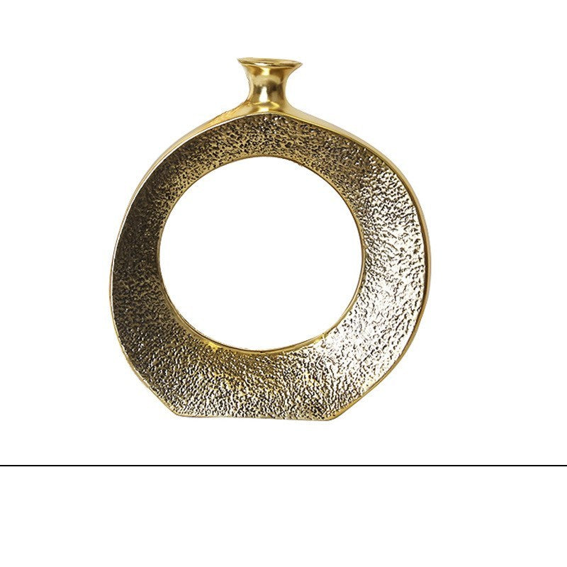 Golden ceramic circle vase for living room decoration