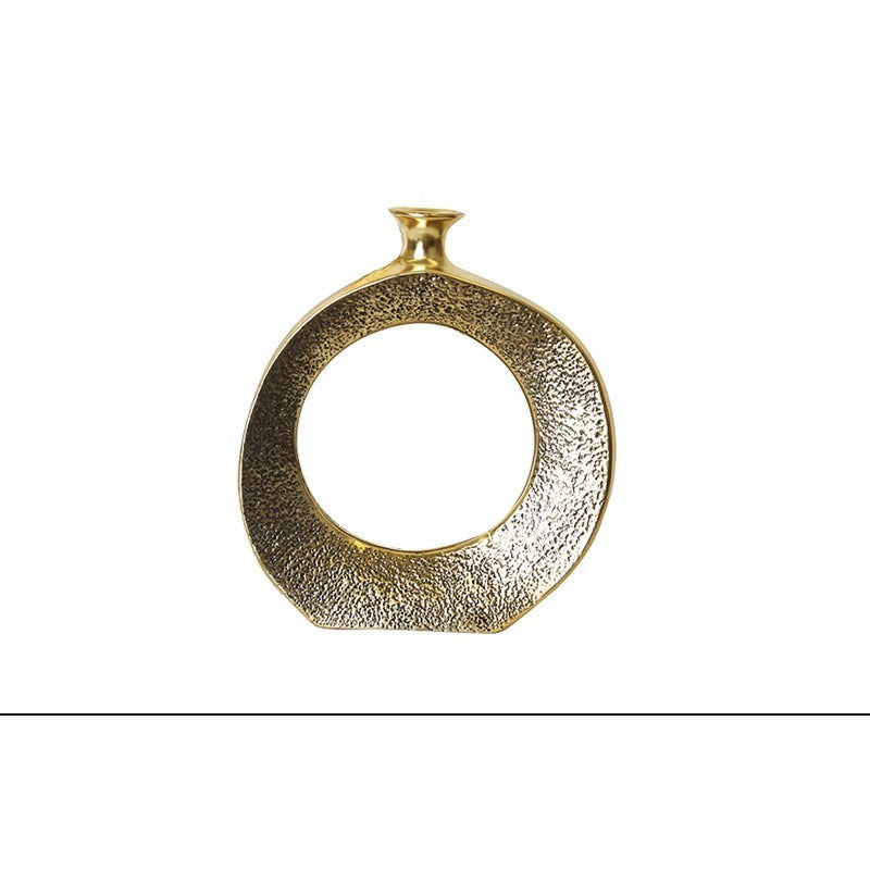 Golden ceramic circle vase for living room decoration