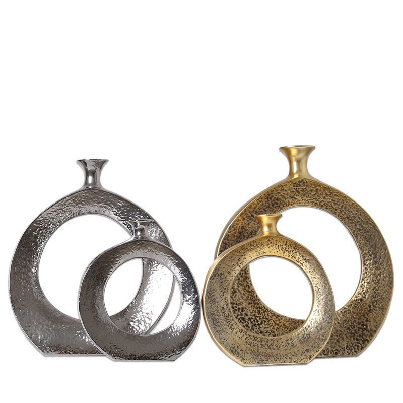 Golden ceramic circle vase for living room decoration