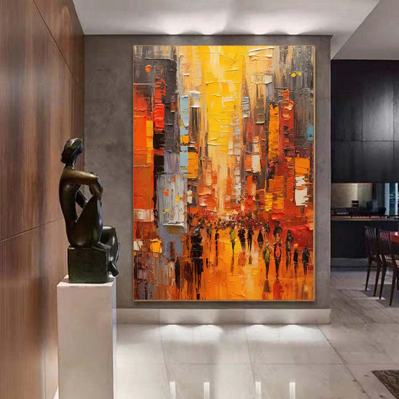 Modern Cityscape Hand Painted Minimal Art Acrylic Textured Abstract Painting