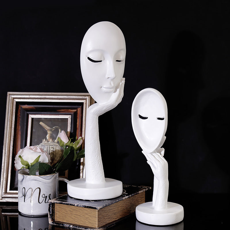 Thinking Lady Mask Figurine. Resin Statue.