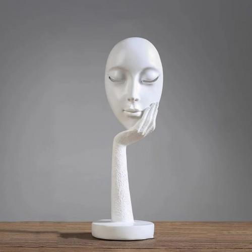 Thinking Lady Mask Figurine. Resin Statue.