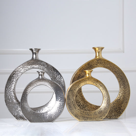 Golden ceramic circle vase for living room decoration