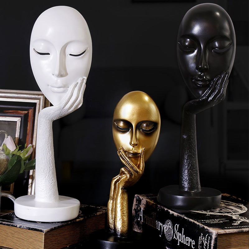 Thinking Lady Mask Figurine. Resin Statue.