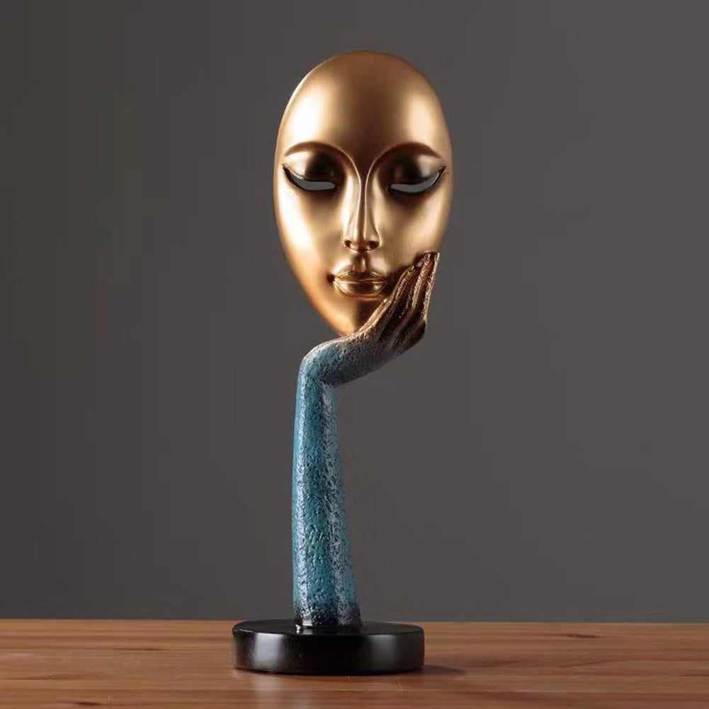Thinking Lady Mask Figurine. Resin Statue.