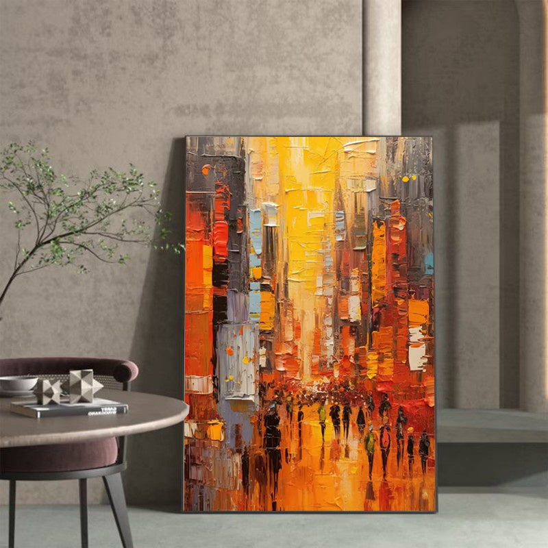 Modern Cityscape Hand Painted Minimal Art Acrylic Textured Abstract Painting