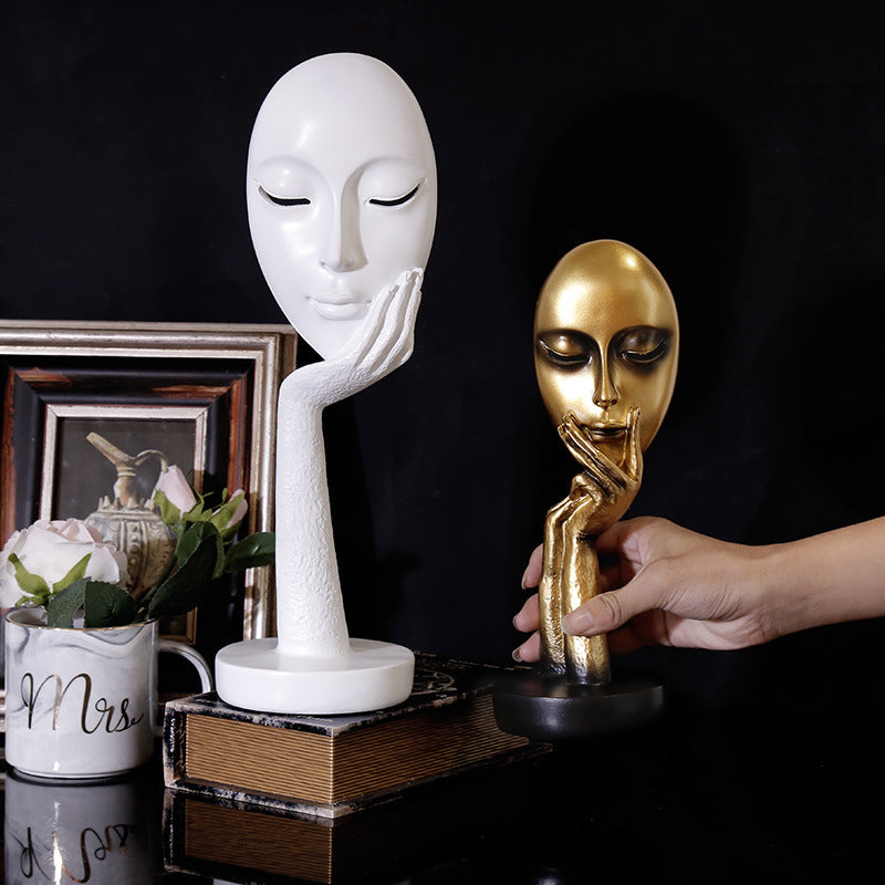 Thinking Lady Mask Figurine. Resin Statue.