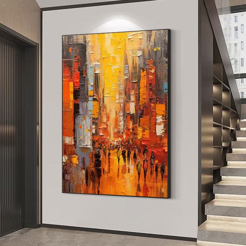 Modern Cityscape Hand Painted Minimal Art Acrylic Textured Abstract Painting