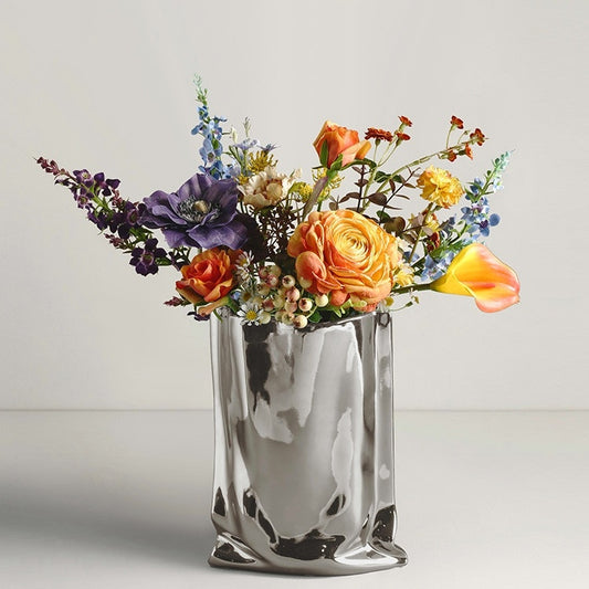 Electroplated Silver Ceramic Vase
