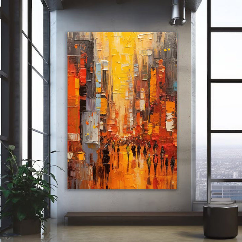 Modern Cityscape Hand Painted Minimal Art Acrylic Textured Abstract Painting