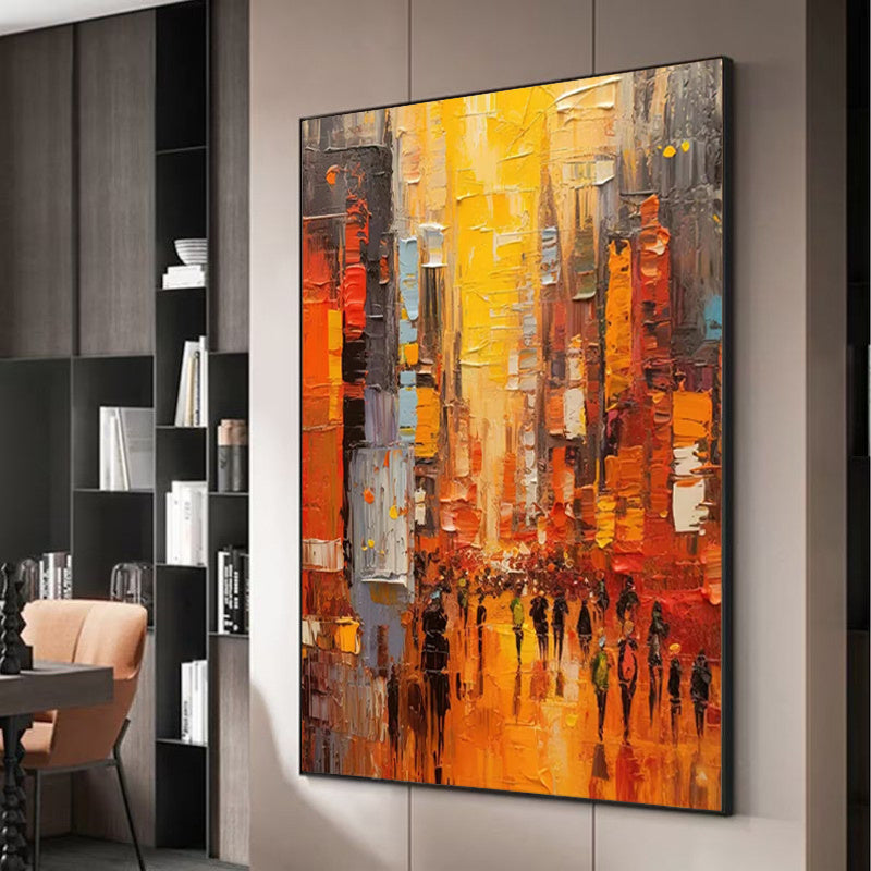 Modern Cityscape Hand Painted Minimal Art Acrylic Textured Abstract Painting